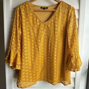 Roz & Ali Mustard Lace V-Neck Blouse